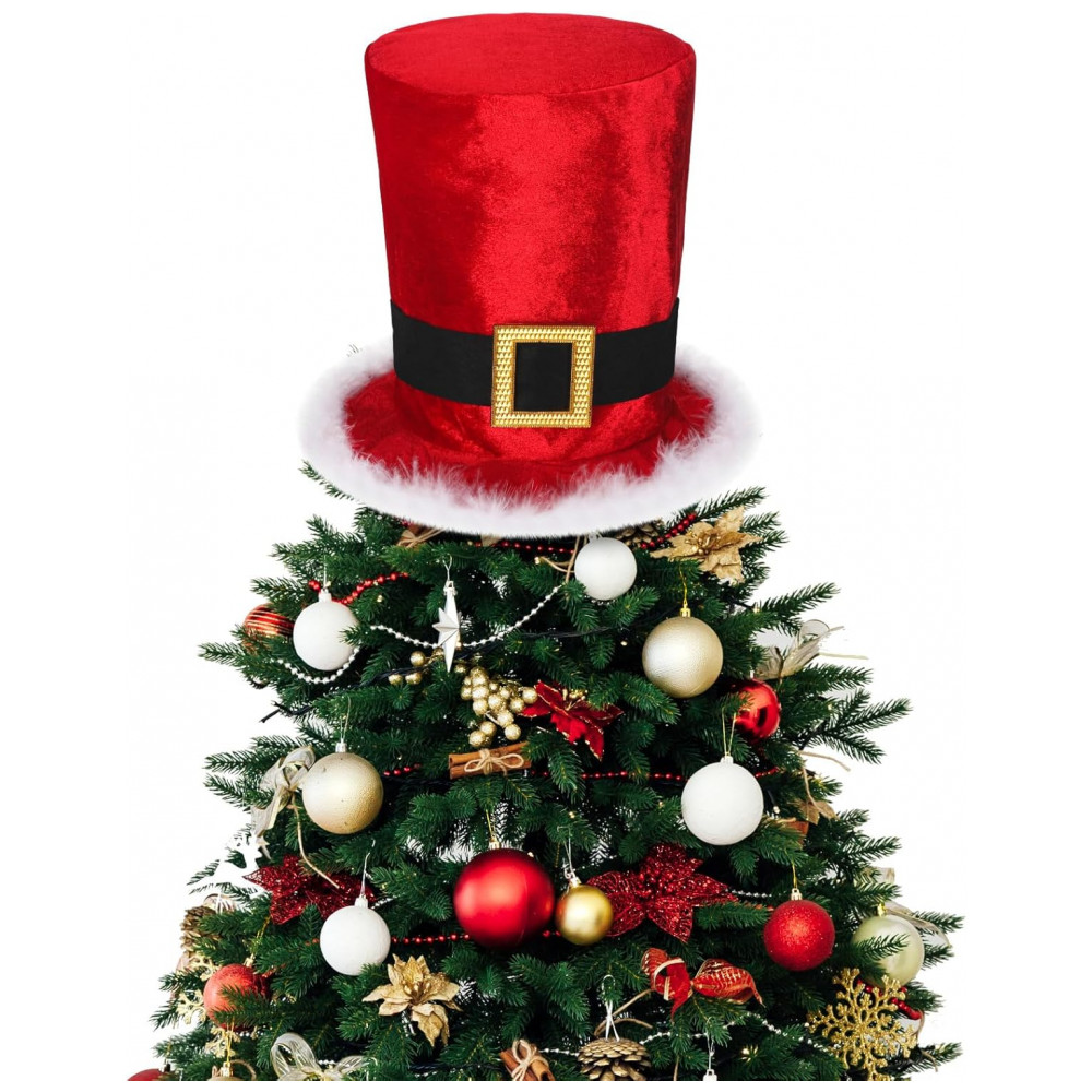 Topo de Árvore de Natal em Formato de Chapéu de Papai Noel de 20 cm, Grande Chapéu Vermelho com Aba Branca Fofa para Decoração de Árvores, Breathffy,