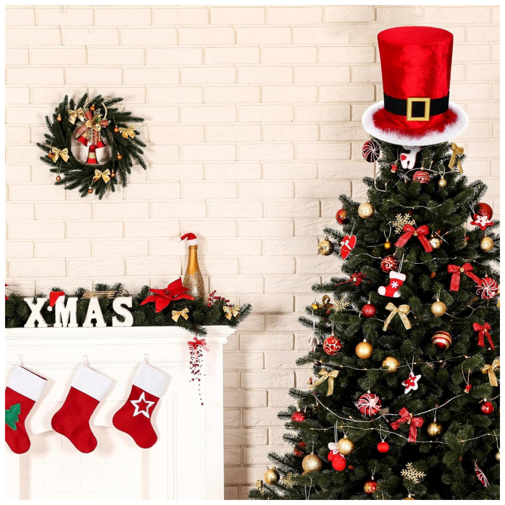 ECTQXT6NTRJF0B_4-1.jpg - Topo de Árvore de Natal em Formato de Chapéu de Papai Noel de 20 cm, Grande Chapéu Vermelho com Aba Branca Fofa para Decoração de Árvores, Breathffy,
