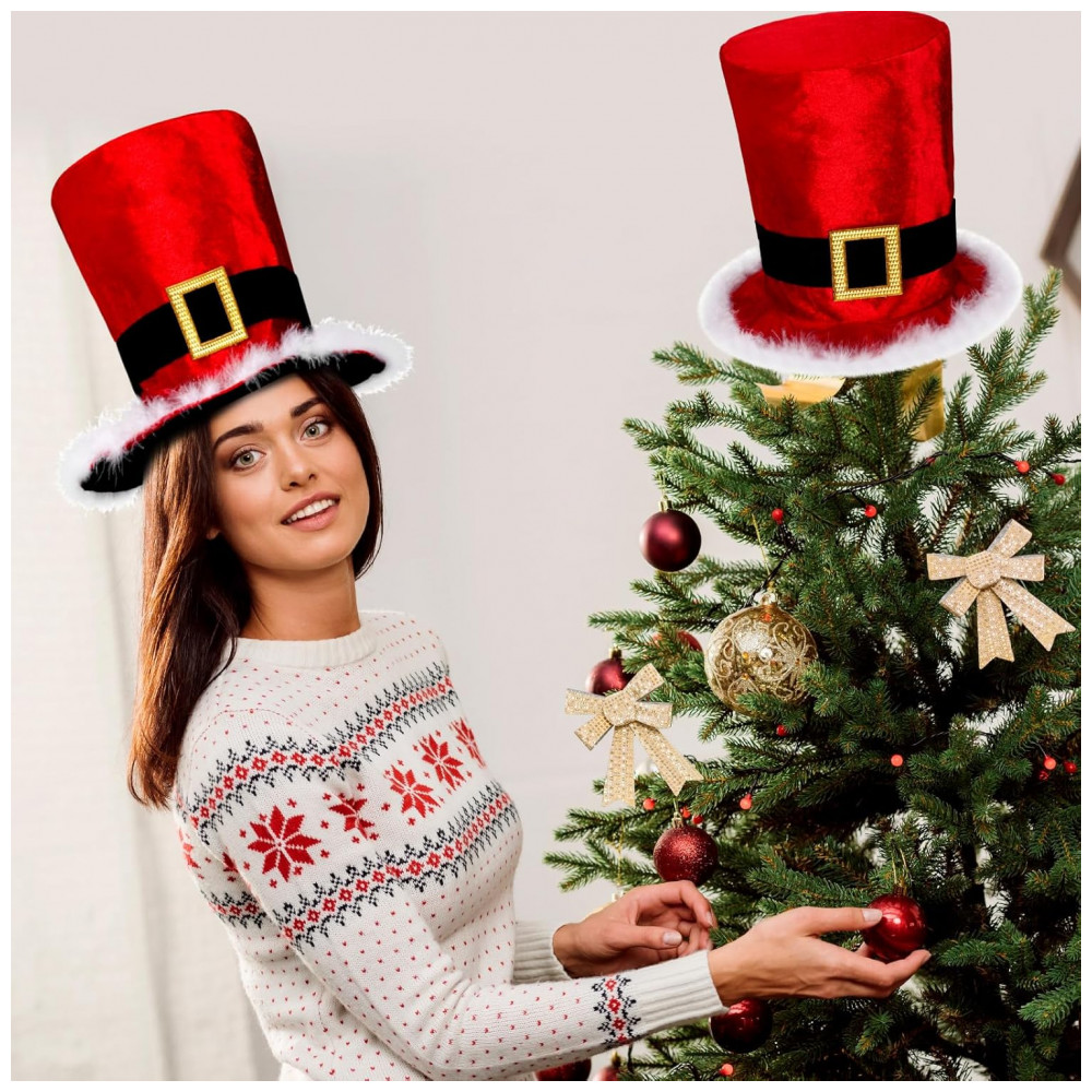 ECTQXT6NTRJF0B_5-1.jpg - Topo de Árvore de Natal em Formato de Chapéu de Papai Noel de 20 cm, Grande Chapéu Vermelho com Aba Branca Fofa para Decoração de Árvores, Breathffy,
