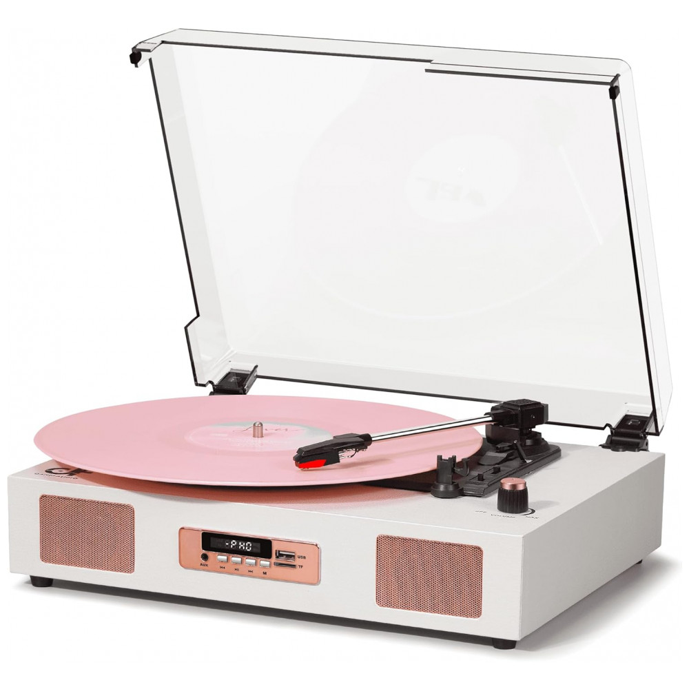 Toca-discos de Vinil Vintage Wireless Bluetooth com Alto-falantes Estéreo, Gravação USB/TF Card, Toca LP com 3 Velocidades por Correia, Suporte para S