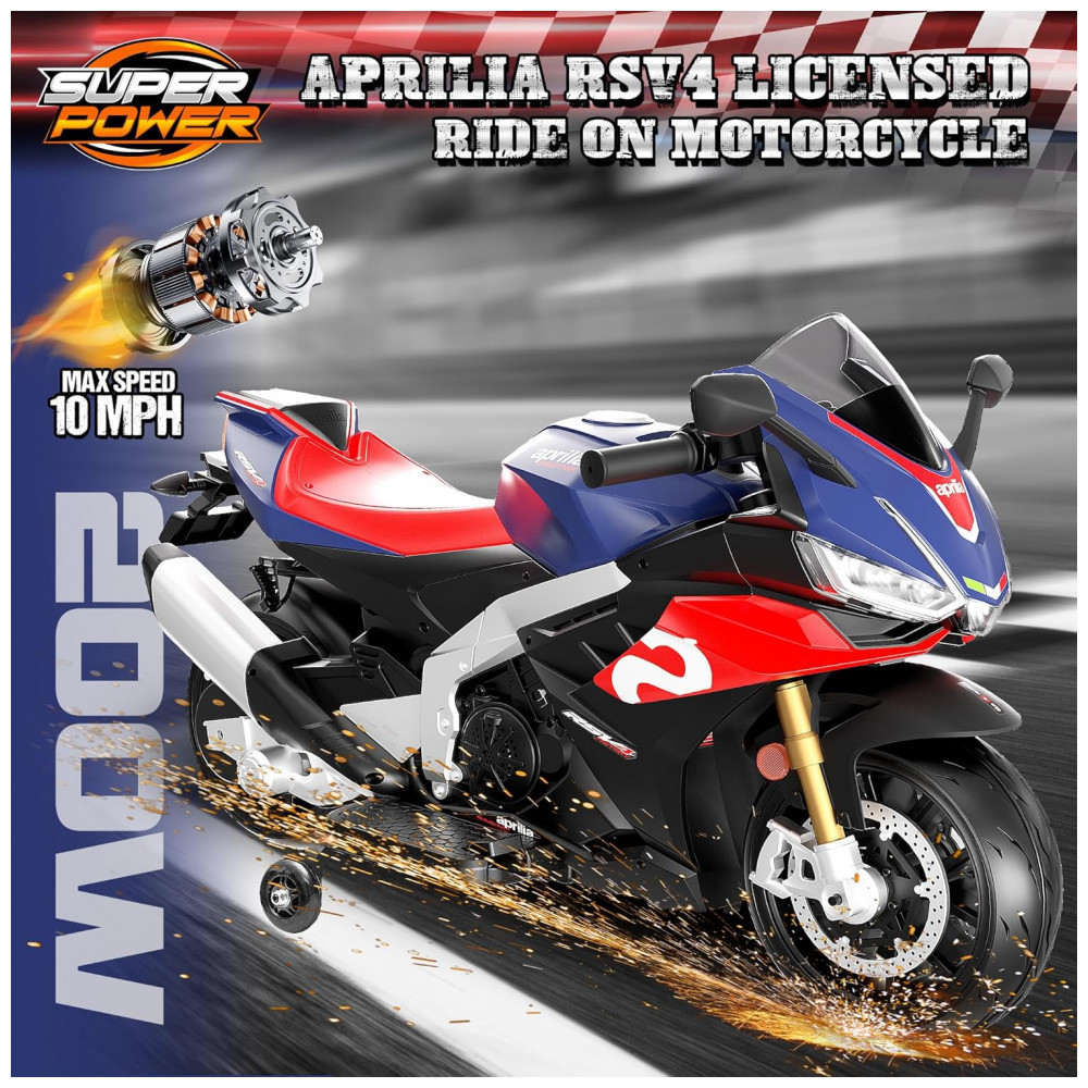 ECTQY1B5FYMF0B_1-1.jpg - Moto Elétrica Infantil Letsgoride Aprilia RSV4 24V Azul e Vermelha com Rodinhas de Treinamento Farol Música e USB 200W