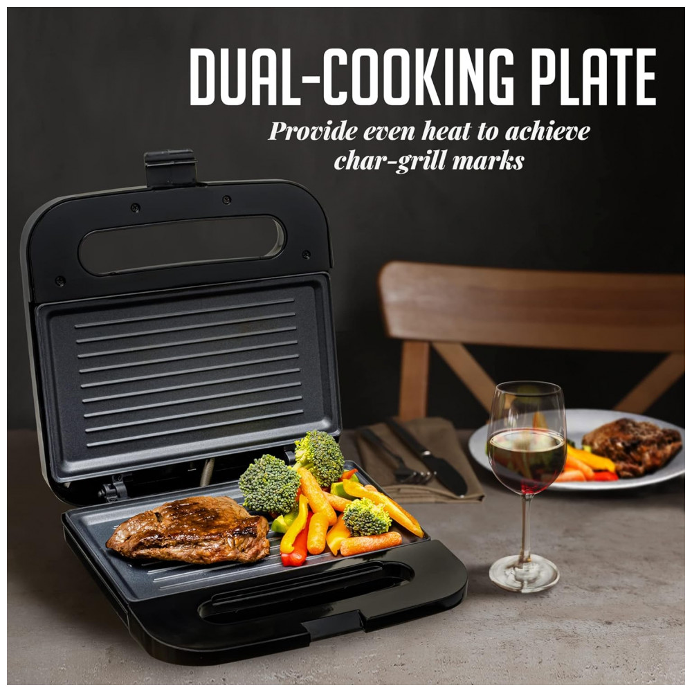 ECTQY2498T4B0B_1-1.jpg - Grelha Elétrica para Panini OVENTE com Placas Antiaderentes, Luzes Indicadoras de LED, Controle de Termostato, Cabo de Toque Frio, Sanduicheira Compac