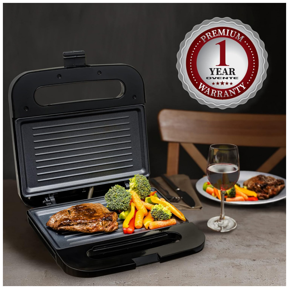 ECTQY2498T4B0B_7-1.jpg - Grelha Elétrica para Panini OVENTE com Placas Antiaderentes, Luzes Indicadoras de LED, Controle de Termostato, Cabo de Toque Frio, Sanduicheira Compac