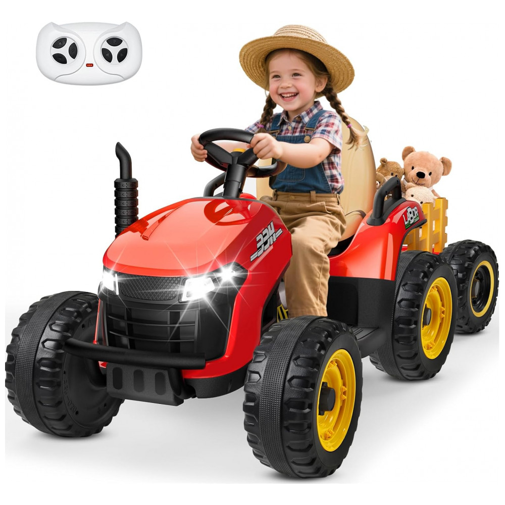 ECTQY5JVM52D0B_0-1.jpg - Trator Infantil Elétrico ANPABO Vermelho 24V Trailer Basculante Removível Pneus EVA Controle Remoto com Som Realista e Bluetooth