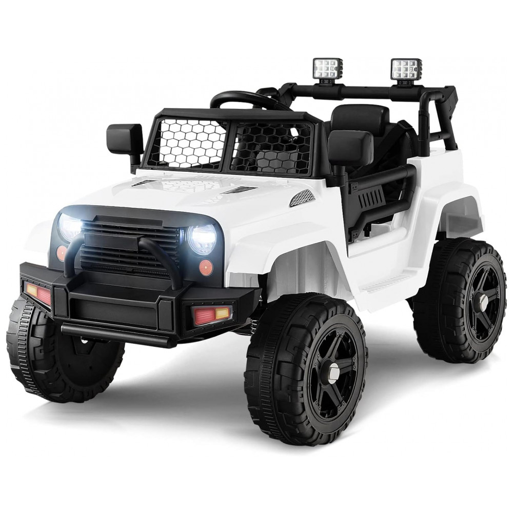ECTQY6634SLB0B_0-1.jpg - Caminhão Elétrico Infantil OLAKIDS Branco 12V Jeep 2 Velocidades Controle Remoto Suspensão Porta Dupla LED Música USB MP3 TF