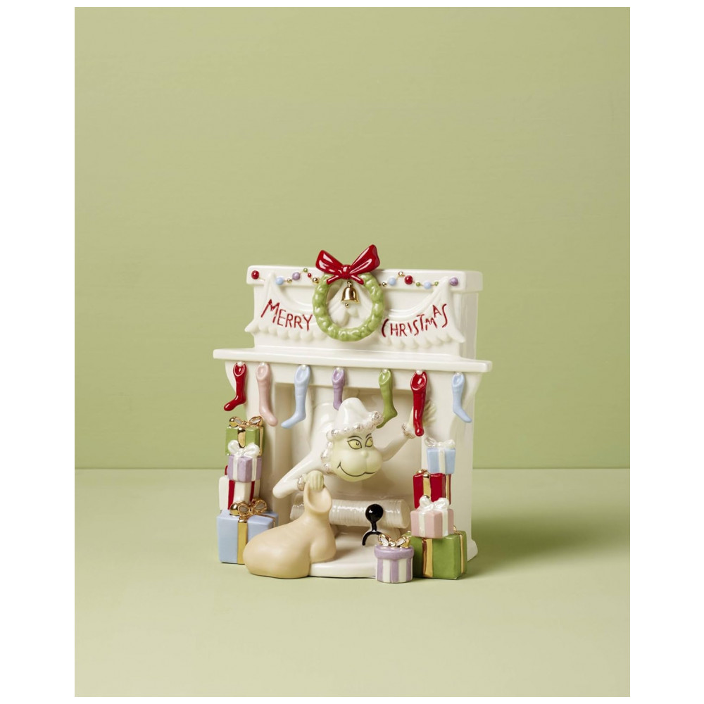 ECTQY6FLQSSC0B_1-1.jpg - Figurinha Lenox Grinch Stealing Stockings em Porcelana Multicolor com Detalhes em Ouro 24K, 16,5 cm