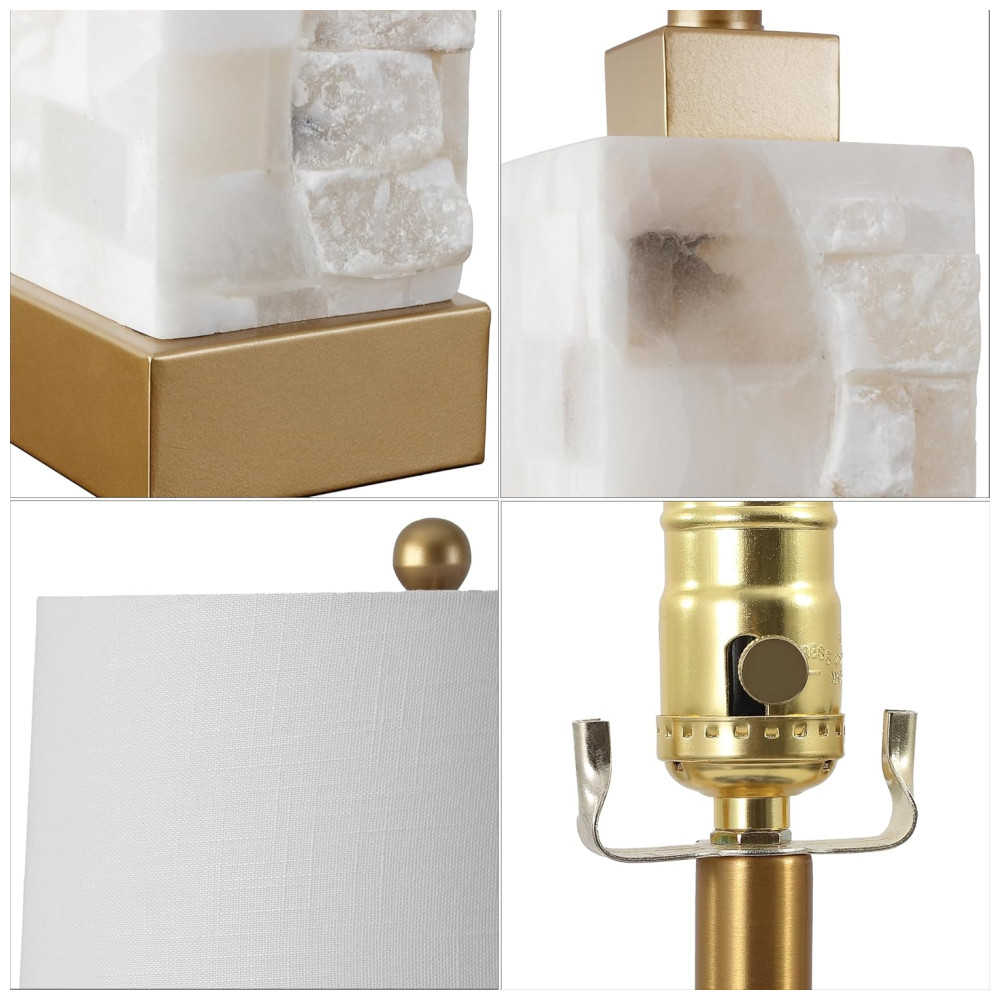 ECTQY7M6TXG70B_4-1.jpg - Abajur Luminária de Mesa em Alabastro e Metal Estilo Contemporâneo Transicional com 58 cm de Altura para Quarto Sala de Estar e Escritório 110V 40W JONATHAN Y Branco e Dourado