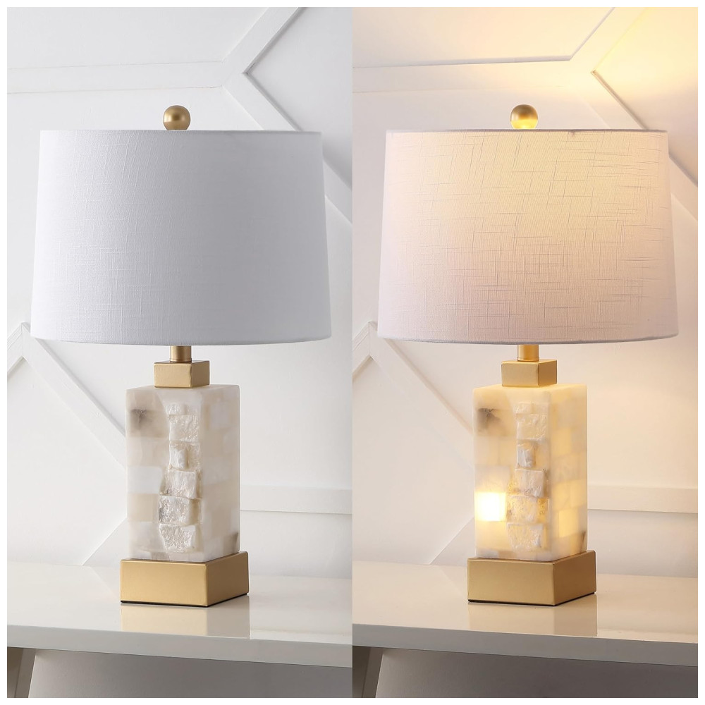 ECTQY7M6TXG70B_5-1.jpg - Abajur Luminária de Mesa em Alabastro e Metal Estilo Contemporâneo Transicional com 58 cm de Altura para Quarto Sala de Estar e Escritório 110V 40W JONATHAN Y Branco e Dourado