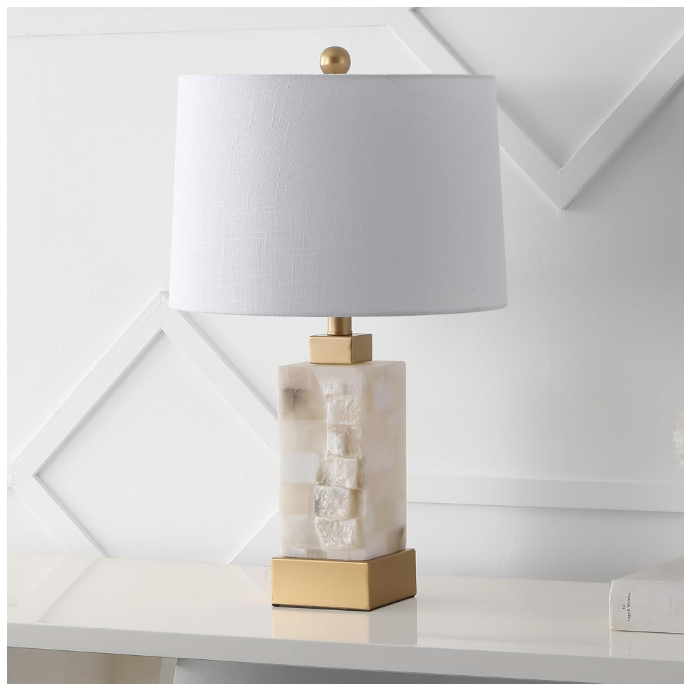 ECTQY7M6TXG70B_6-1.jpg - Abajur Luminária de Mesa em Alabastro e Metal Estilo Contemporâneo Transicional com 58 cm de Altura para Quarto Sala de Estar e Escritório 110V 40W JONATHAN Y Branco e Dourado