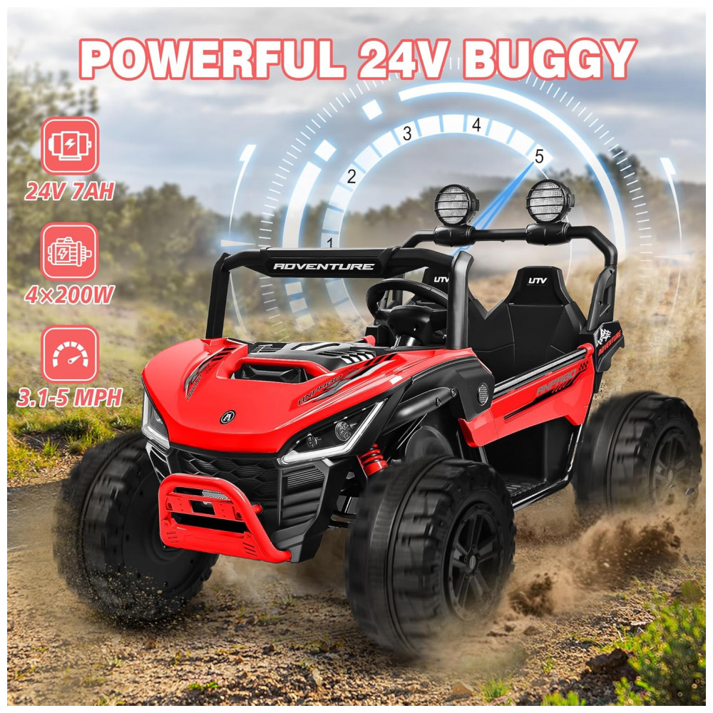 ECTQYCJ17HGF0B_2-1.jpg - Carro Elétrico Infantil ANPABO Vermelho 24V 2 Lugares 4 Motores 200W Suspensão Rainbow LED Controle Bluetooth 5.1km/h