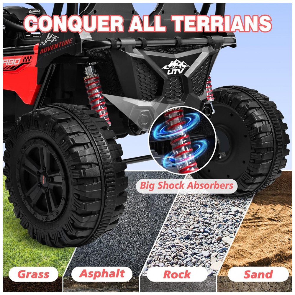 ECTQYCJ17HGF0B_3-1.jpg - Carro Elétrico Infantil ANPABO Vermelho 24V 2 Lugares 4 Motores 200W Suspensão Rainbow LED Controle Bluetooth 5.1km/h