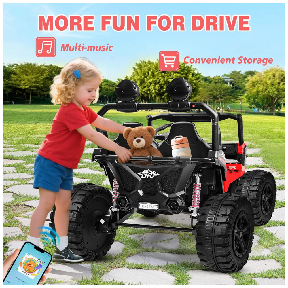 ECTQYCJ17HGF0B_5-1.jpg - Carro Elétrico Infantil ANPABO Vermelho 24V 2 Lugares 4 Motores 200W Suspensão Rainbow LED Controle Bluetooth 5.1km/h