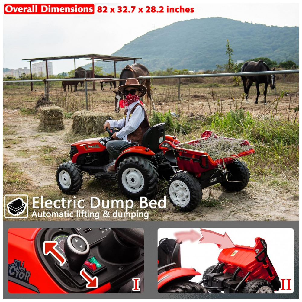 ECTQYCZJW6JD0B_2.jpg - Trator Elétrico Infantil Sopbost 24V 10Ah 2WD Reboque Elétrico Rodas EVA Grande Suspensão Traseira Controle Remoto 90kg Vermelho