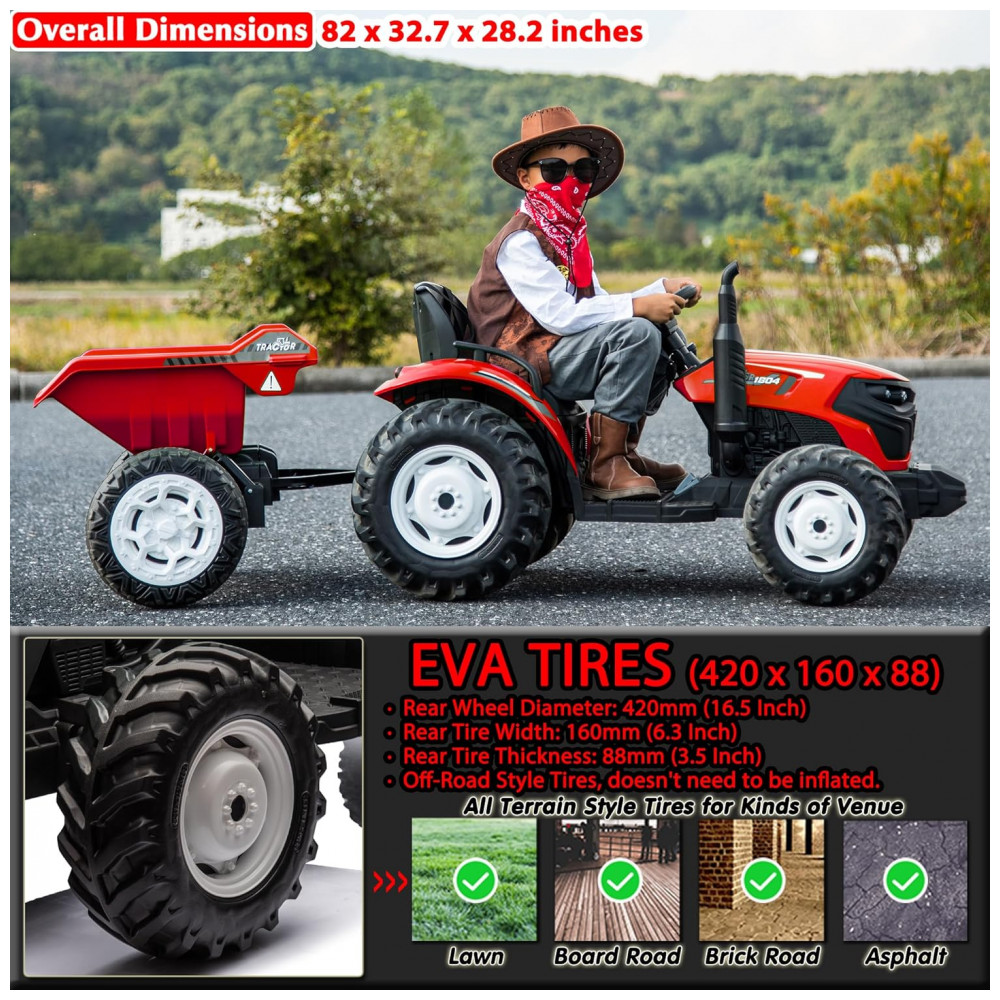 ECTQYCZJW6JD0B_3.jpg - Trator Elétrico Infantil Sopbost 24V 10Ah 2WD Reboque Elétrico Rodas EVA Grande Suspensão Traseira Controle Remoto 90kg Vermelho