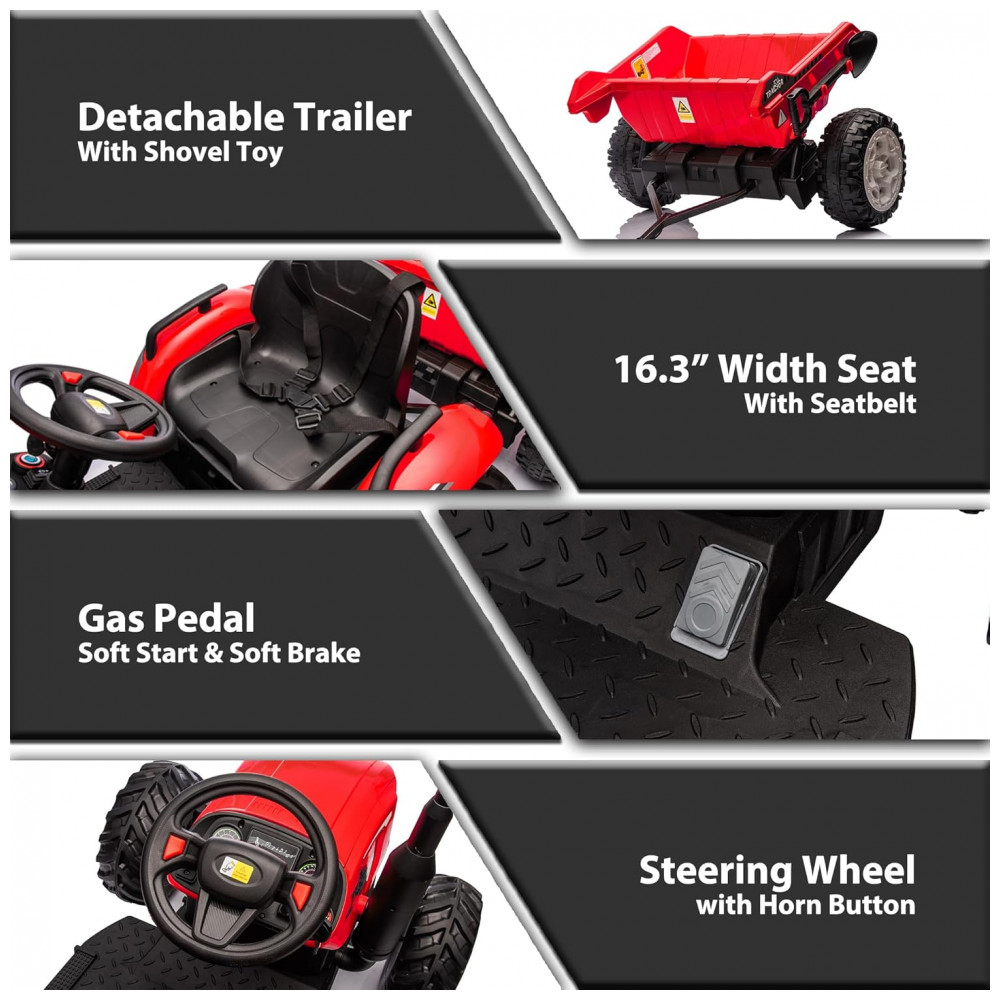 ECTQYCZJW6JD0B_5.jpg - Trator Elétrico Infantil Sopbost 24V 10Ah 2WD Reboque Elétrico Rodas EVA Grande Suspensão Traseira Controle Remoto 90kg Vermelho