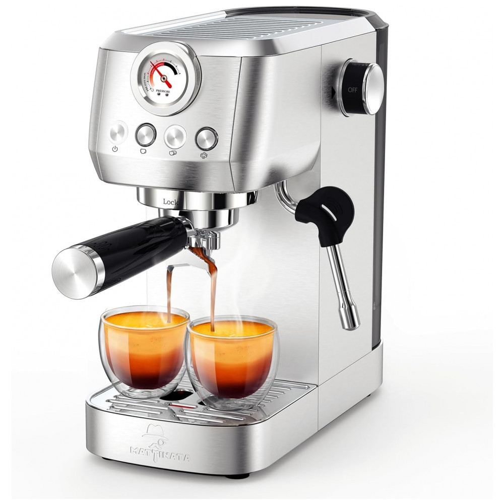 ECTQYLM6QTTD0B_0-1.jpg - Máquina de Espresso 20 Bar, Vaporizador Profissional, Manômetro Colorido, 1,45L, MAttinata, Aço Inox, Prata, 110V