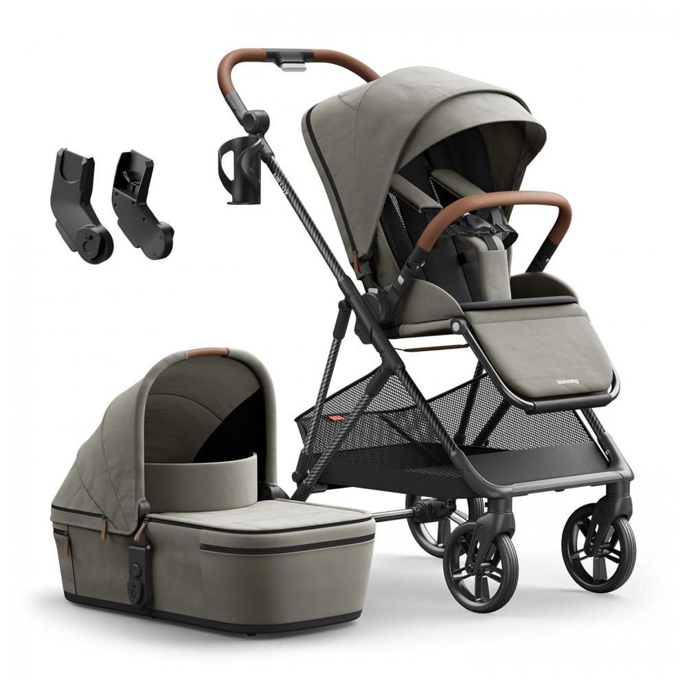 ECTQYNT335HF0B_0-1.jpg - Carrinho de Bebê MAMAZING Air Lux Carbono Vetiver - Ultraleve 72 kg Assento Reversível Berço Porta-copo Dobrável com Uma Mão