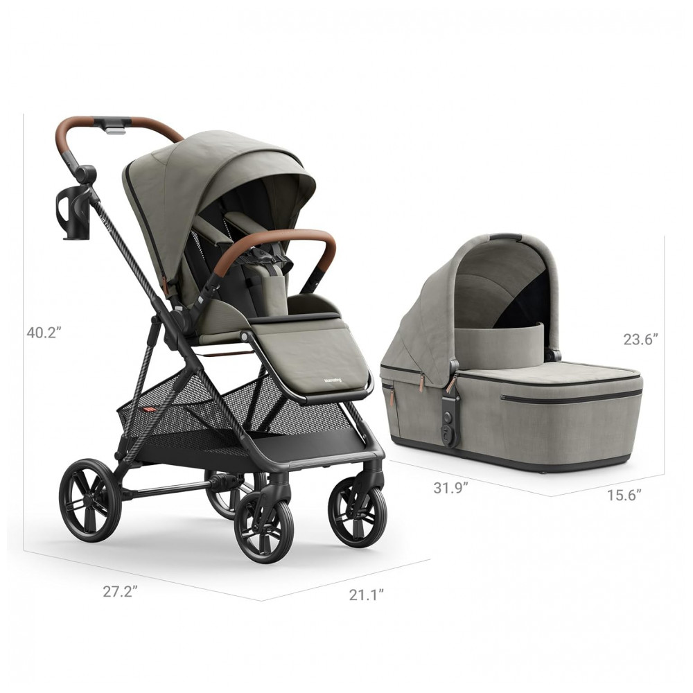 ECTQYNT335HF0B_8-1.jpg - Carrinho de Bebê MAMAZING Air Lux Carbono Vetiver - Ultraleve 72 kg Assento Reversível Berço Porta-copo Dobrável com Uma Mão