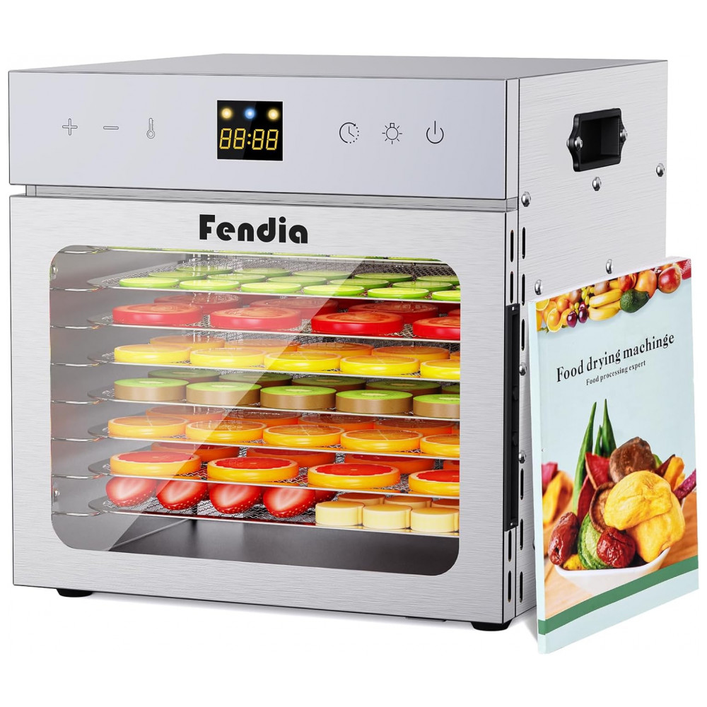 ECTQYQNMBC6F0B_0-1.jpg - Desidratador de Alimentos para Jerky, 8 Bandejas em Aço Inoxidável, 600W, Timer de 24H e Controle de Temperatura,Fendia