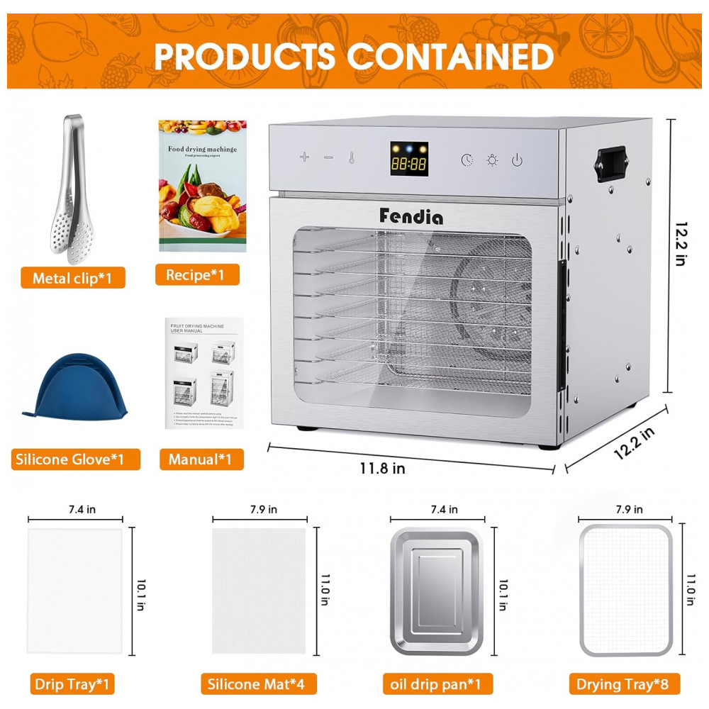 ECTQYQNMBC6F0B_1-1.jpg - Desidratador de Alimentos para Jerky, 8 Bandejas em Aço Inoxidável, 600W, Timer de 24H e Controle de Temperatura,Fendia