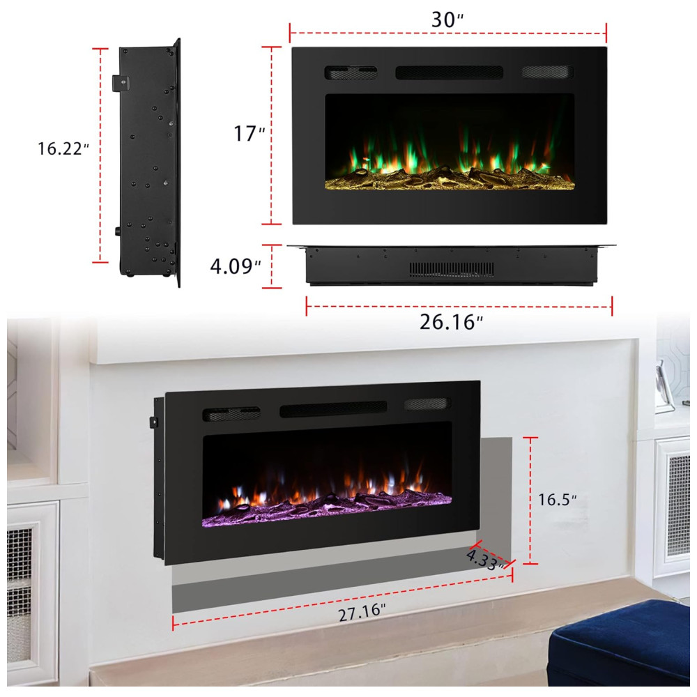ECTQYRLVZ6H90B_6-1.jpg - PAOLFOX ECP 30 Lareira Elétrica de Embutir A43x76L com Controle Remoto 110V 1500W Preta