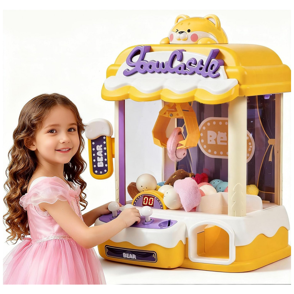 ECTQYS7B7FPF0B_0-1.jpg - Máquina de Garra Amarela e Roxa CL FUN – Arcade Infantil com Som, Moedas de Jogo e Prêmios para Crianças