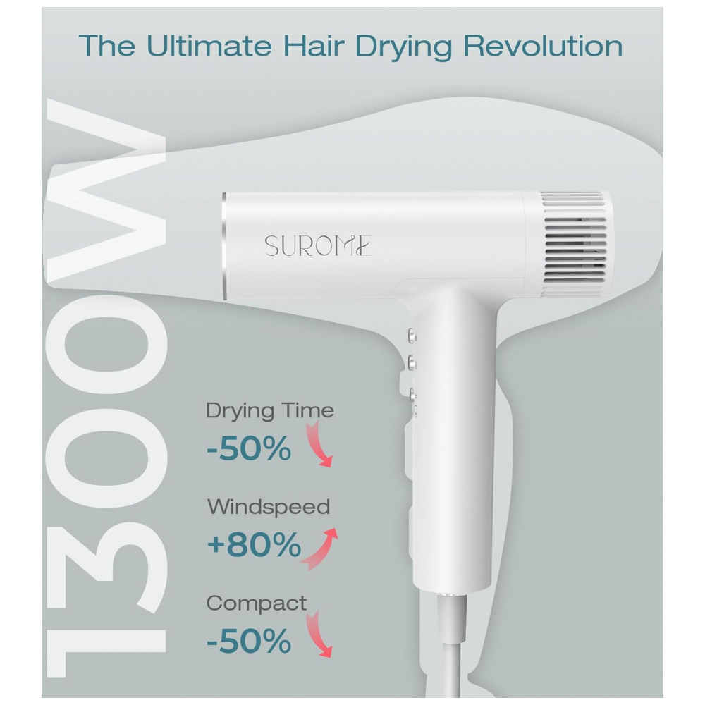 ECTQYSLCB5NB0B_4-1.jpg - Secador de Cabelo White SUROME, Motor Brushless de 110.000 RPM, Íons Negativos para Secagem Rápida e Cuidado Capilar Inteligente, Profissional com Ace