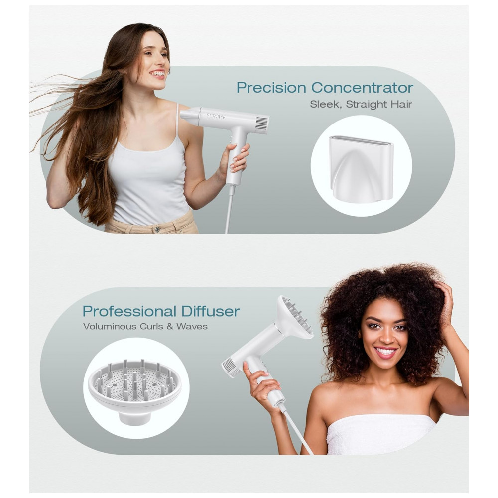 ECTQYSLCB5NB0B_5-1.jpg - Secador de Cabelo White SUROME, Motor Brushless de 110.000 RPM, Íons Negativos para Secagem Rápida e Cuidado Capilar Inteligente, Profissional com Ace