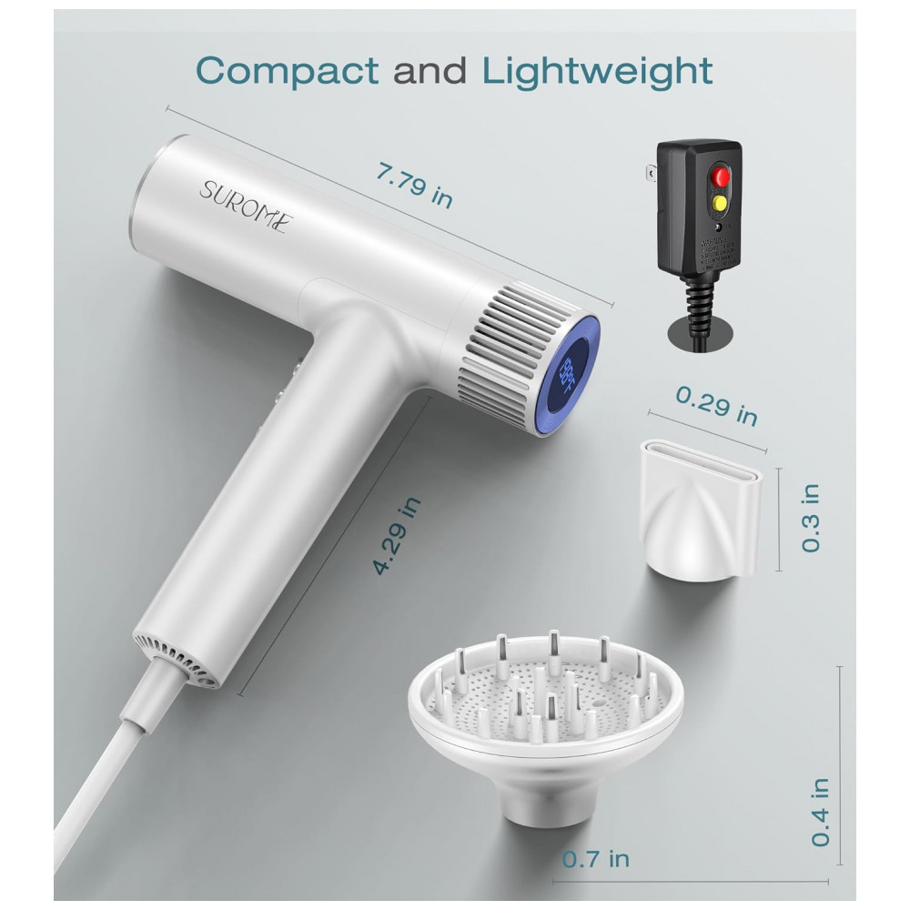 ECTQYSLCB5NB0B_7-1.jpg - Secador de Cabelo White SUROME, Motor Brushless de 110.000 RPM, Íons Negativos para Secagem Rápida e Cuidado Capilar Inteligente, Profissional com Ace