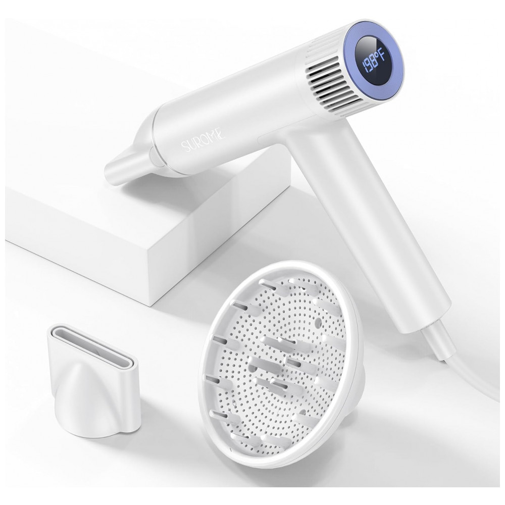 ECTQYSLCB5NB0B_8-1.jpg - Secador de Cabelo White SUROME, Motor Brushless de 110.000 RPM, Íons Negativos para Secagem Rápida e Cuidado Capilar Inteligente, Profissional com Ace