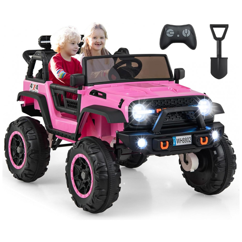 ECTQYTFVQBQC0B_0-1.jpg - Carro Elétrico Infantil 2 Lugares OLAKIDS Rosa 24V 2WD/4WD Jeep 4x550W Controle Remoto LED Suspensão Música 20" Assento Duplo