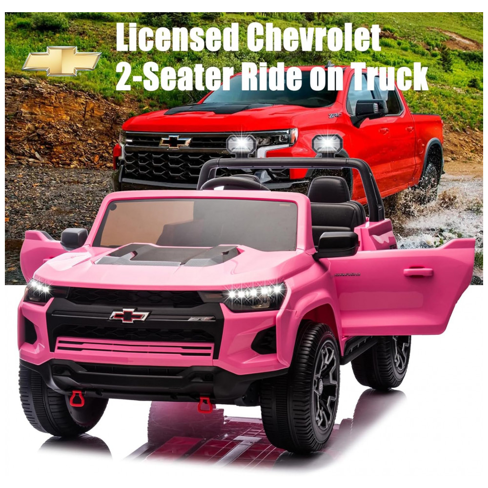 ECTQYVBBG4PD0B_2-1.jpg - Carro Elétrico Infantil Chevrolet Colorado Licenciado 24V 2 Lugares 4WD Controle Remoto Música Alarme Megafone Rosa