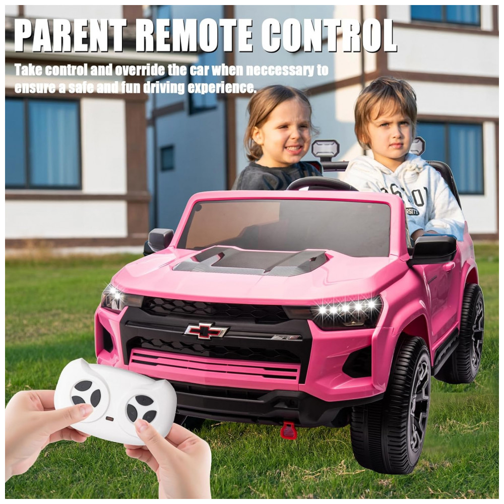 ECTQYVBBG4PD0B_3-1.jpg - Carro Elétrico Infantil Chevrolet Colorado Licenciado 24V 2 Lugares 4WD Controle Remoto Música Alarme Megafone Rosa