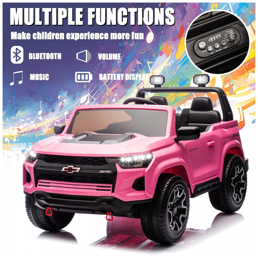 ECTQYVBBG4PD0B_4-1.jpg - Carro Elétrico Infantil Chevrolet Colorado Licenciado 24V 2 Lugares 4WD Controle Remoto Música Alarme Megafone Rosa