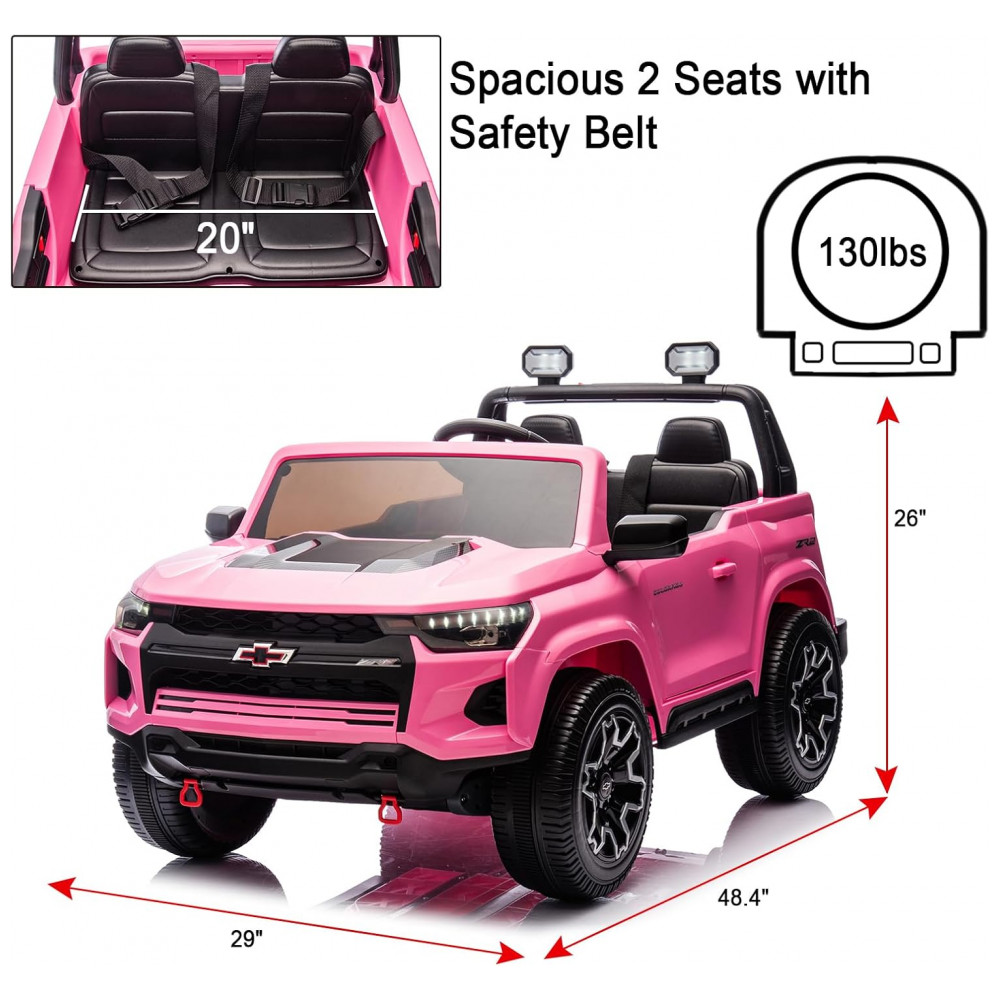 ECTQYVBBG4PD0B_5-1.jpg - Carro Elétrico Infantil Chevrolet Colorado Licenciado 24V 2 Lugares 4WD Controle Remoto Música Alarme Megafone Rosa