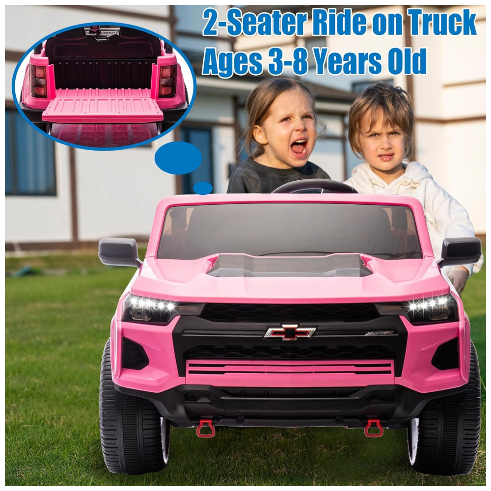 ECTQYVBBG4PD0B_6-1.jpg - Carro Elétrico Infantil Chevrolet Colorado Licenciado 24V 2 Lugares 4WD Controle Remoto Música Alarme Megafone Rosa