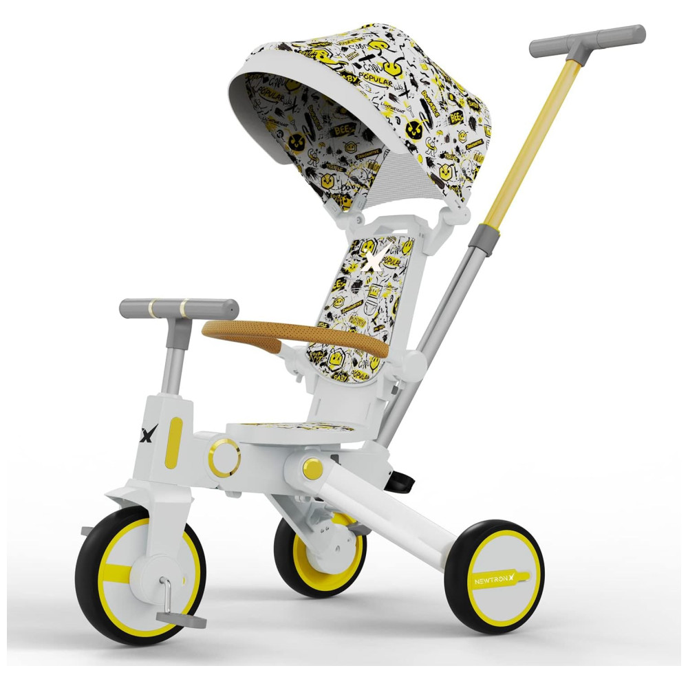 ECTQZ21CWGKB0B_0-1.jpg - Triciclo Infantil com Cesta Mochila de Viagem e Bolsa para os Pais para Crianças de 1 a 5 Anos NewtronX Branco Emoji