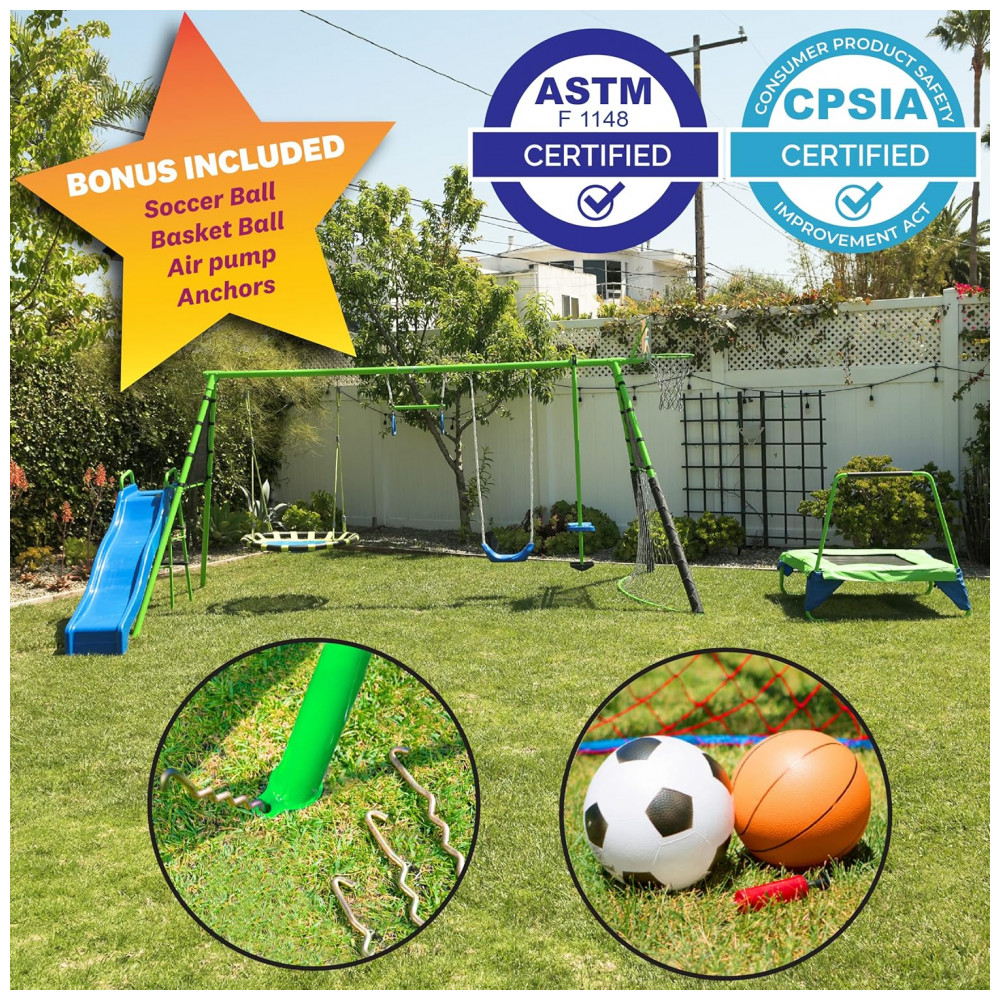 ECTQZ84B4XT90B_1-1.jpg - Playground Esportivo 8 Estações Fitness Reality Kids Verde – Balanço Escorregador Trampolim Barra de Macaco Basquete e Futebol Estrutura Aço Tubular Mod. 8477