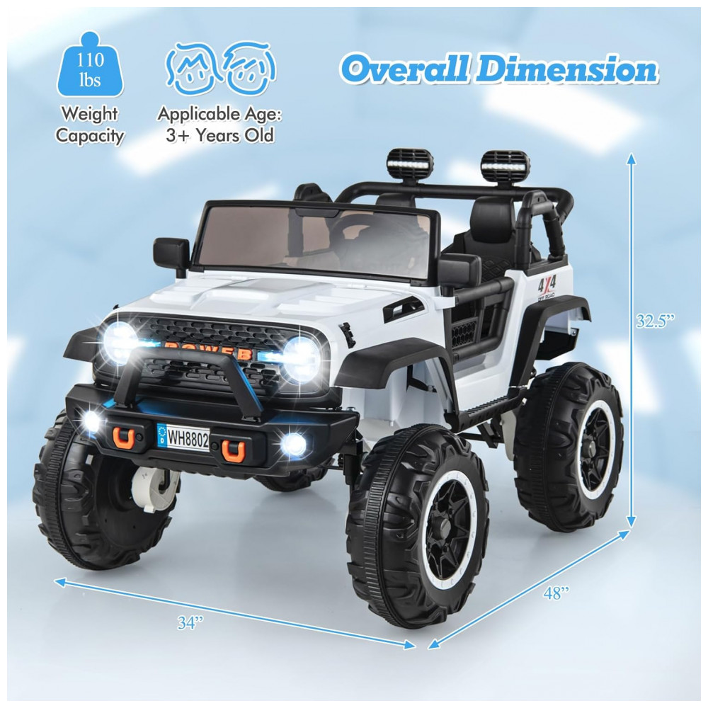 ECTQZBMZLZMD0B_5-1.jpg - Carrinho Elétrico Infantil INFANS 2 Lugares 4x4, 4 Motores 550W, Jeep SUV, MP3 USB Controle Remoto, 24V, Branco