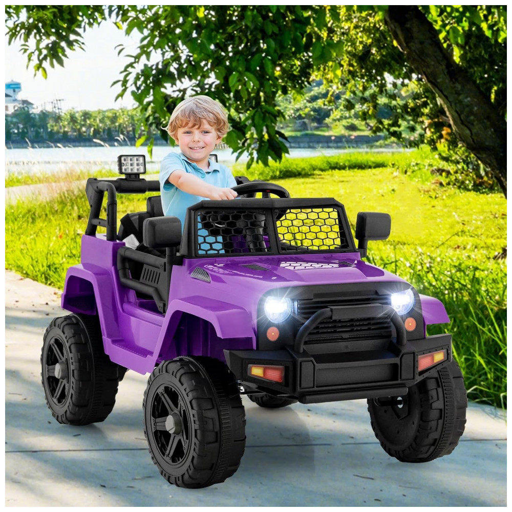 ECTQZCJ1D9NC0B_1-1.jpg - Caminhão Elétrico Infantil OLAKIDS Roxo 12V Jeep 2 Velocidades Controle Remoto Suspensão Porta Dupla LED Música USB MP3 TF