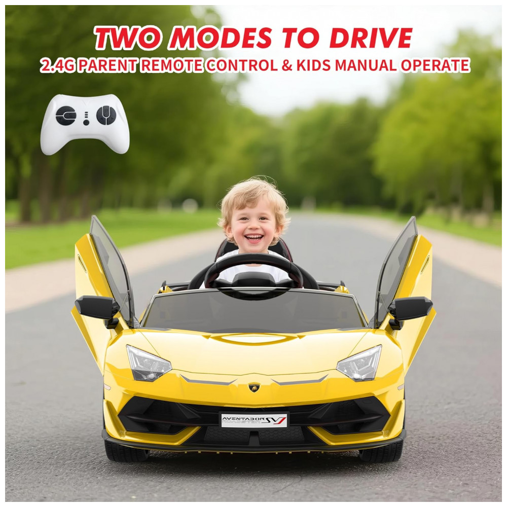 ECTQZFXVQ2XF0B_2-1.jpg - Carro Elétrico Infantil Lamborghini Licenciado 12V SLEKVERSA, Controle Remoto, 2 Velocidades, Suspensão, Música, Luzes LED, Amarelo