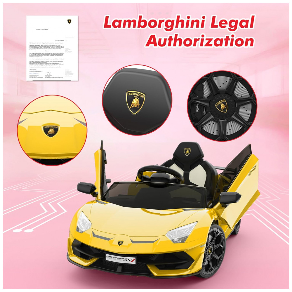 ECTQZFXVQ2XF0B_3-1.jpg - Carro Elétrico Infantil Lamborghini Licenciado 12V SLEKVERSA, Controle Remoto, 2 Velocidades, Suspensão, Música, Luzes LED, Amarelo