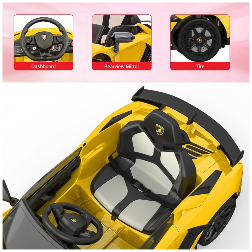 ECTQZFXVQ2XF0B_4-1.jpg - Carro Elétrico Infantil Lamborghini Licenciado 12V SLEKVERSA, Controle Remoto, 2 Velocidades, Suspensão, Música, Luzes LED, Amarelo