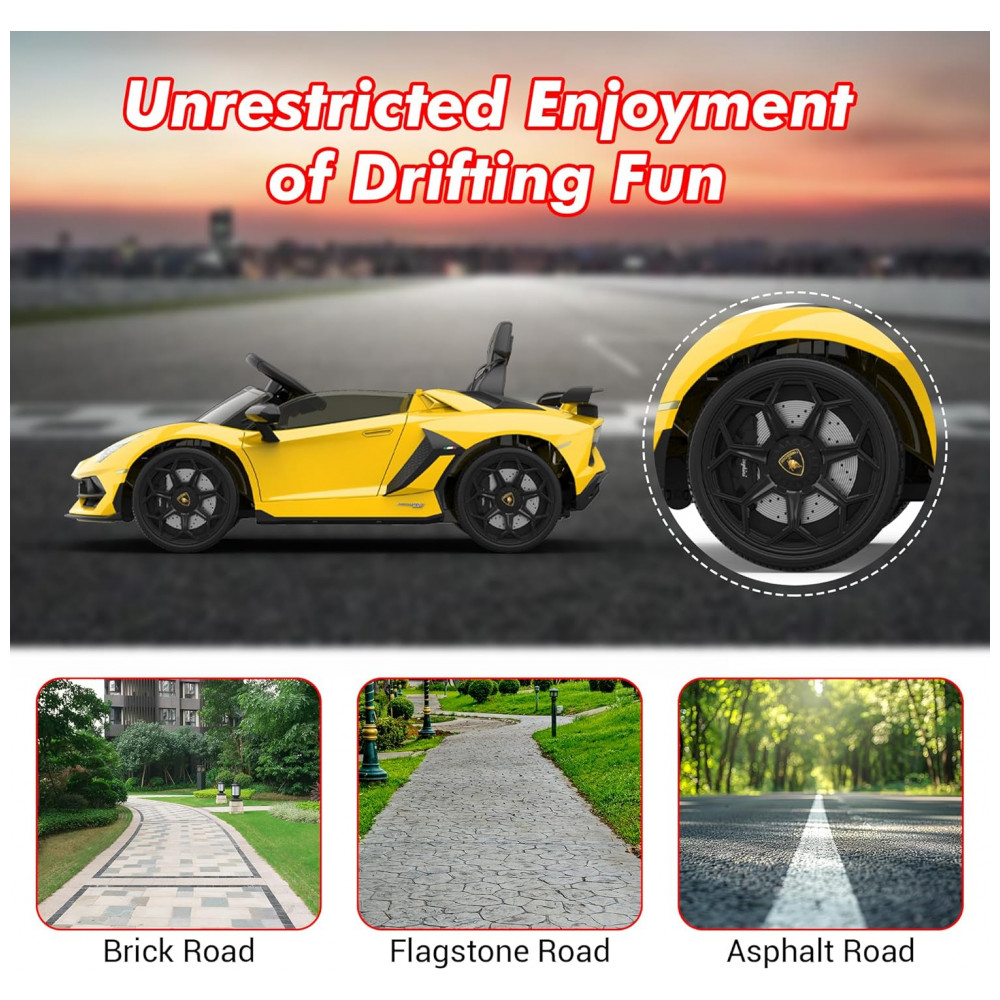 ECTQZFXVQ2XF0B_6-1.jpg - Carro Elétrico Infantil Lamborghini Licenciado 12V SLEKVERSA, Controle Remoto, 2 Velocidades, Suspensão, Música, Luzes LED, Amarelo