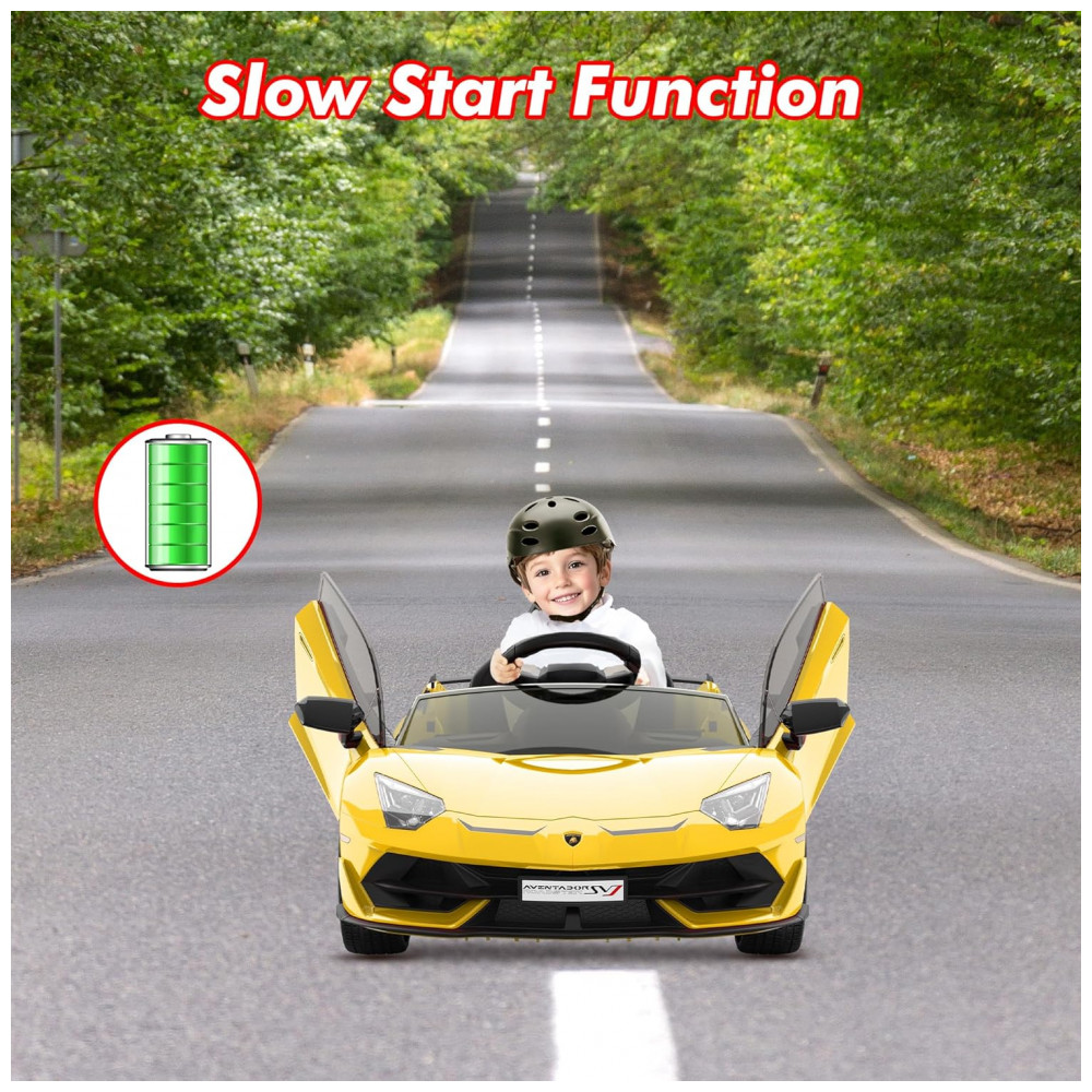 ECTQZFXVQ2XF0B_7-1.jpg - Carro Elétrico Infantil Lamborghini Licenciado 12V SLEKVERSA, Controle Remoto, 2 Velocidades, Suspensão, Música, Luzes LED, Amarelo