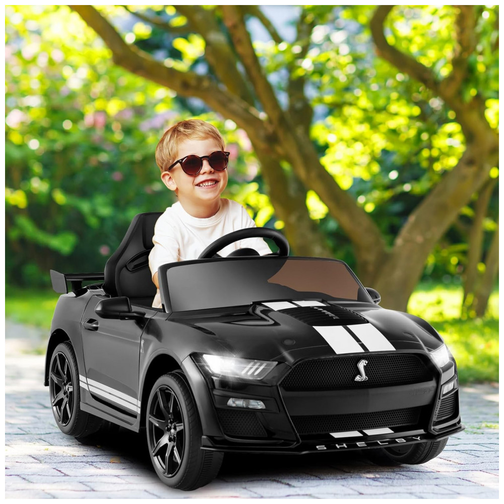 ECTQZMNKNV6D0B_1-1.jpg - Carro Elétrico Infantil Licenciado Ford Mustang Shelby GT500 OLAKIDS Preto 12V 2 Velocidades Controle Remoto LED USB Rádio Música