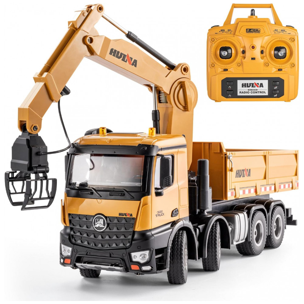 Caminhão Basculante de Controle Remoto 26CH, Brinquedo Caminhão com Garra de Madeira 4 em 1, Veículo de Brinquedo de Construção Resistente, YAZHIYI