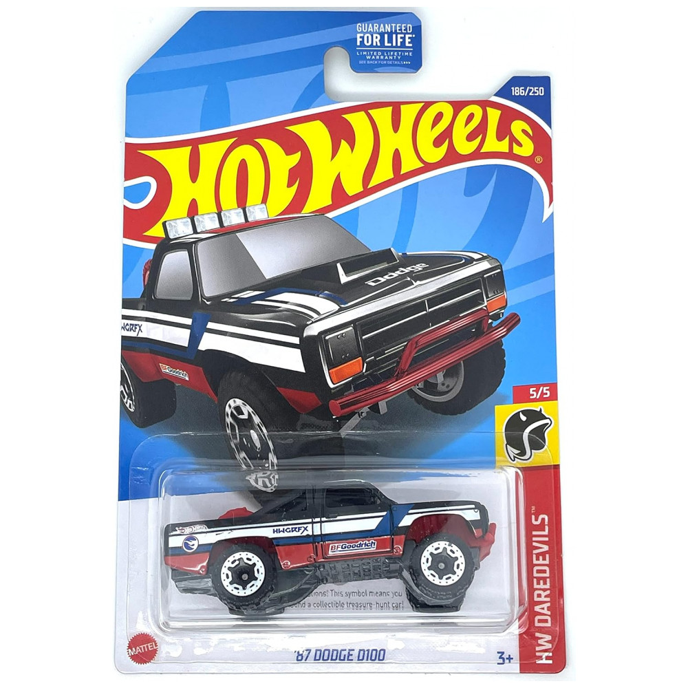 ECTQZSN8HSCB0B_0-1.jpg - Caminhão Hot Wheels 87 Dodge D100 HW Daredevils 55 Preto 186250 Caça ao Tesouro - Edição Limitada