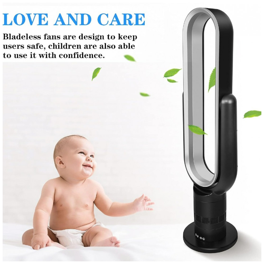 Ventilador de torre sem lâmina. 39 polegadas. Preto. 10 velocidades. Controlado remotamente. Design Moderno