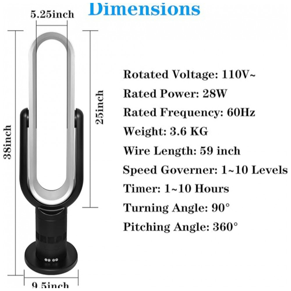 ECTQZT3HXEFF8SM3_2-1.jpg - Ventilador de torre sem lâmina. 39 polegadas. Preto. 10 velocidades. Controlado remotamente. Design Moderno
